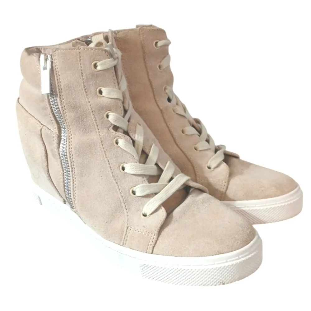 Gianni Bini Beige/Tan Suede Platform Sneakers High Tops size 8.5